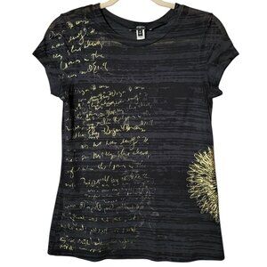 Express Womens Black Gold Y2K 2000s Burnout Abstract Script Graphic Top Small